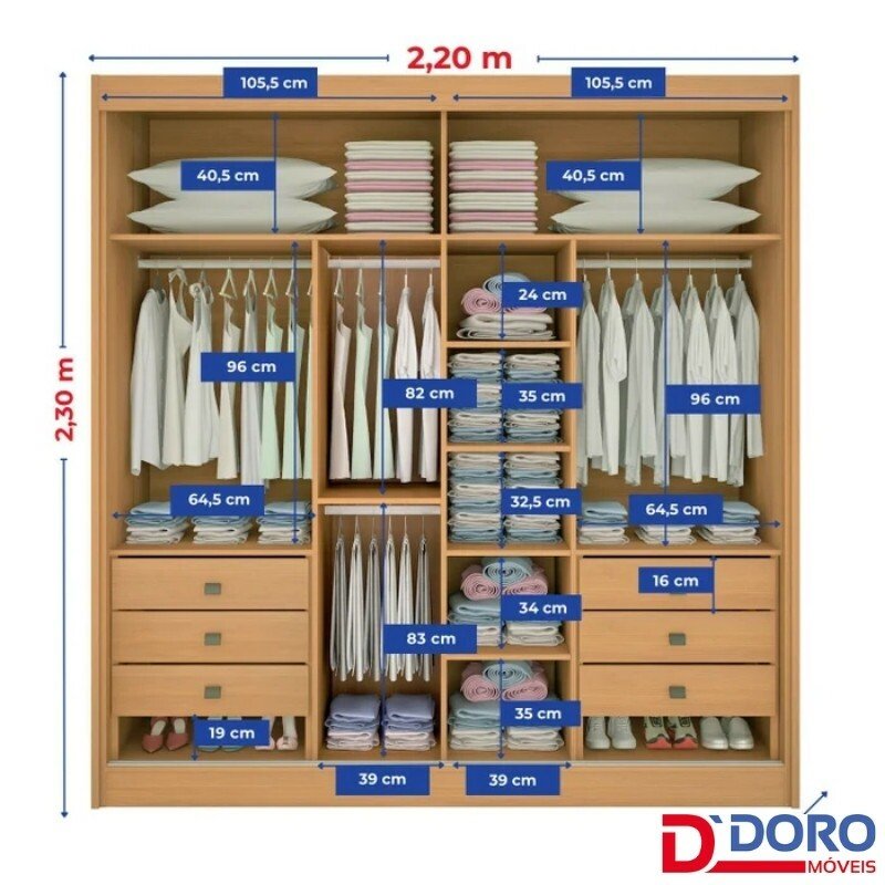 Guarda-Roupa Casal 2 Portas Titanium Ripado MDF Cinamomo/Off White Larg. 2.20m D Doro - Imagem 6