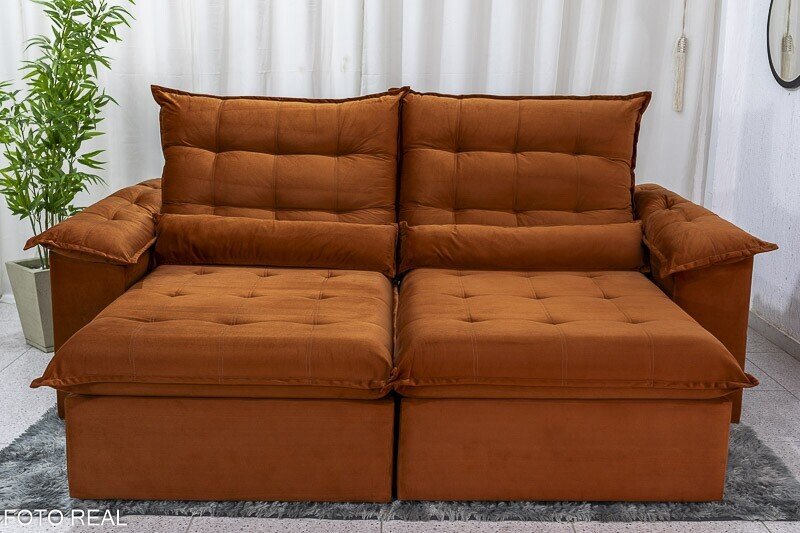 Sofá Retrátil Reclinável Emanuelly 2.30m Veludo Terracota 24 - D28 Soft - Imagem 4
