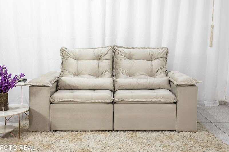 Sofá Retrátil Reclinável Grécia 2.00m Veludo Bege - Sem caixa - Imagem 5