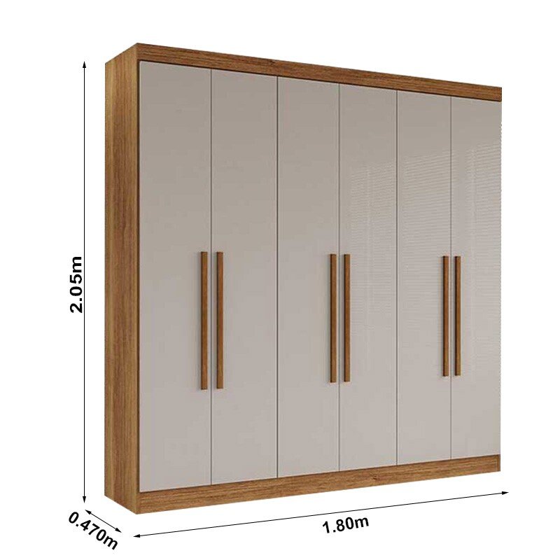 Roupeiro Casal Recife Cinamomo/Off 6 Portas Larg. 1.80m - Sallêto - Imagem 4