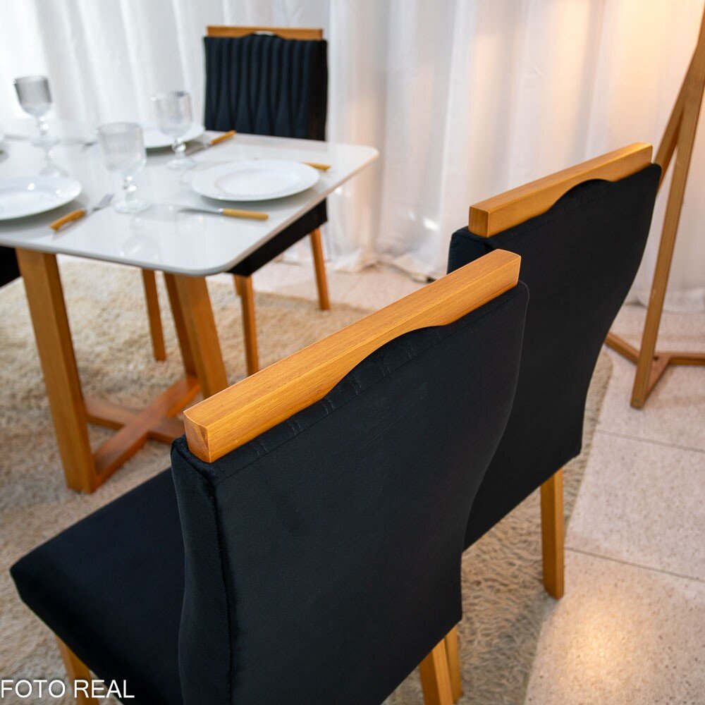 Mesa Pedro Mel Vidro OFF 120×80 4 Cadeiras Genova Veludo Preto 504 Madeira Maciça Art Assento - Entregue Montada - Imagem 5