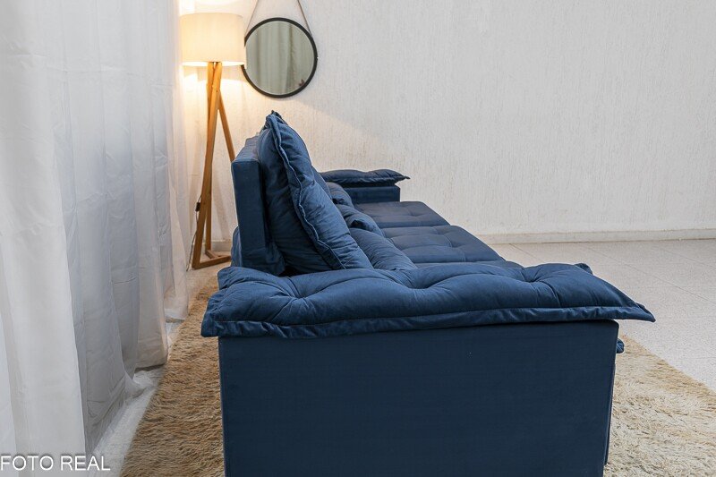 Sofá Retrátil Reclinável Grécia 2.70m Veludo Azul - Sem Caixa - Imagem 8