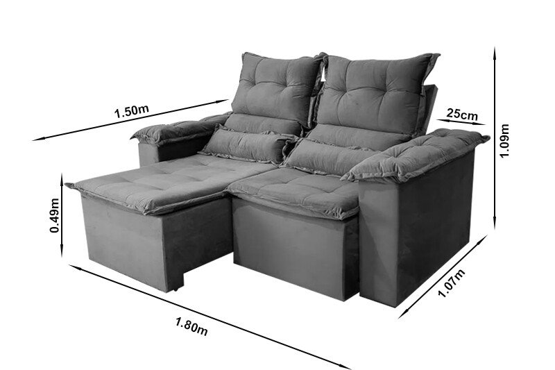 Sofá Retrátil Reclinável Nicole 1.80m Veludo Marrom A17 - Imagem 9