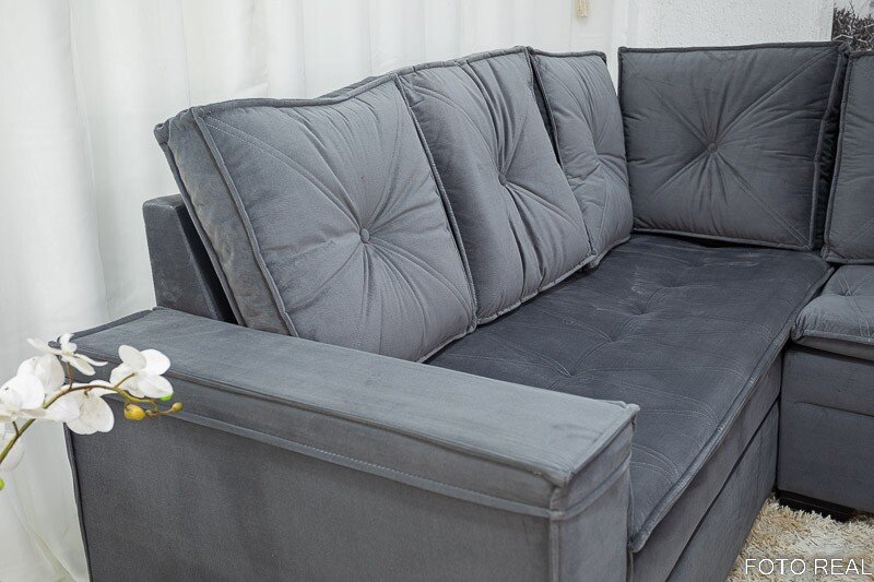 Sofá Canto 5 lugares com Puff Alemanha Veludo Grafite A15 - Imagem 5