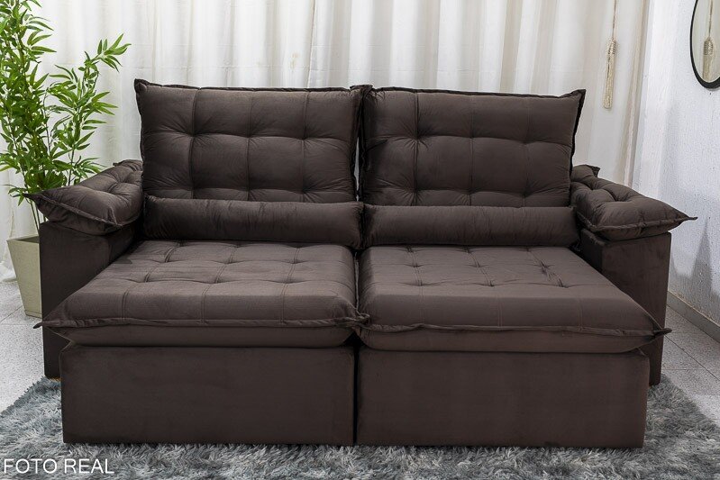 Sofá Retrátil Reclinável Emanuelly 2.30m Veludo Marrom - D28 Soft - Imagem 4