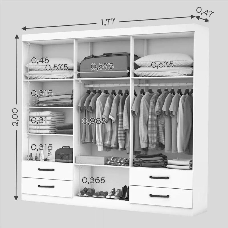 Roupeiro Hercules 6 Portas com Espelho Cinamomo Larg. 1.77m Com Pés Carioca - Imagem 3