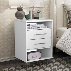 Mesa de Cabeceira Valente Branco 2 Gavetas Larg. 0.45m - Rud Rack