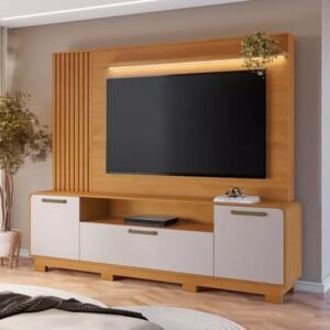 Home Apego Larg. 2.00m Cinamomo/Off C/ Luminária LED e Detalhe Ripado TV até 65" - JCM