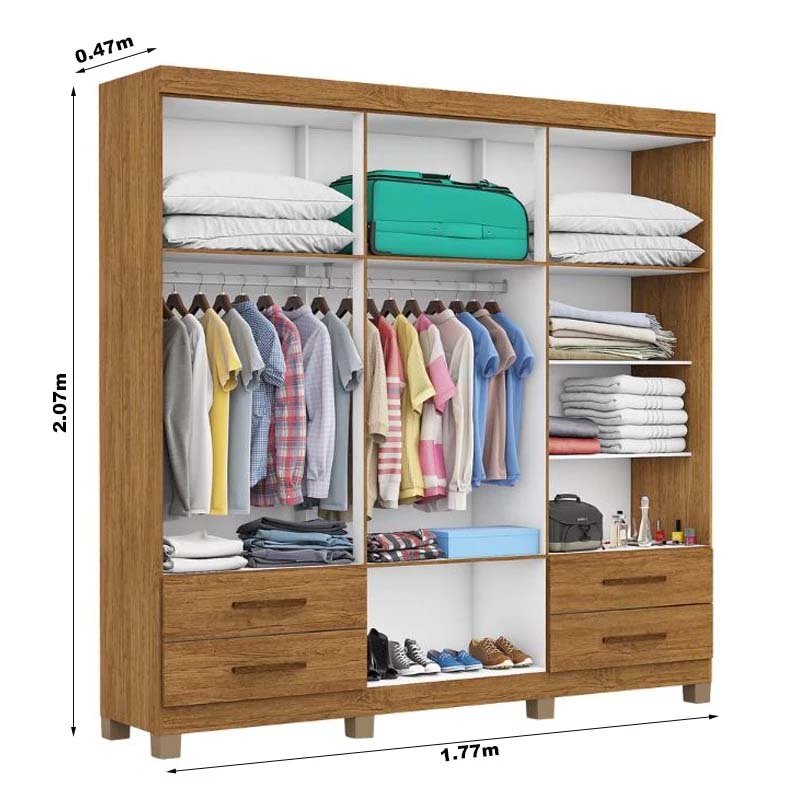 Roupeiro Hercules 6 Portas com Espelho Cinamomo Larg. 1.77m Com Pés Carioca - Imagem 2