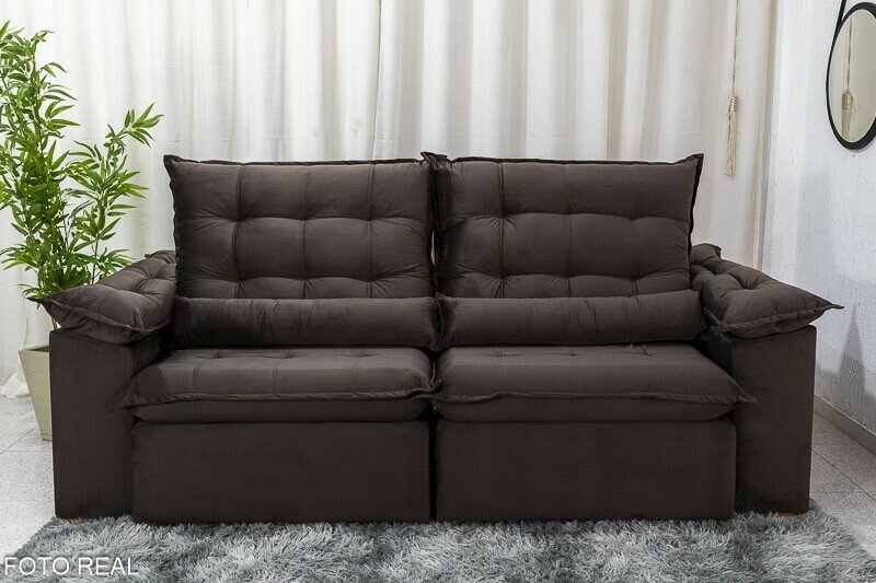Sofá Retrátil Reclinável Emanuelly 2.30m Veludo Marrom - D28 Soft - Imagem 5