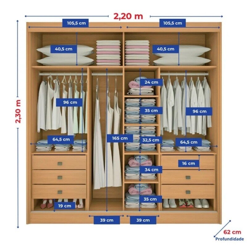 Guarda-Roupa Casal 2 Portas Titanium Ripado MDF Cinamomo/Off White Larg. 2.20m D Doro - Imagem 8