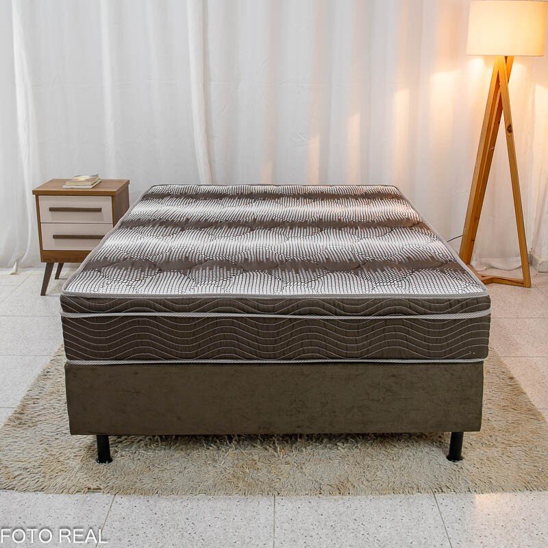 Box Casal Sued Marrom Nosso Sonho + Colchão Casal Ortopédico Light 138x188x62 - Ortobom - Imagem 3