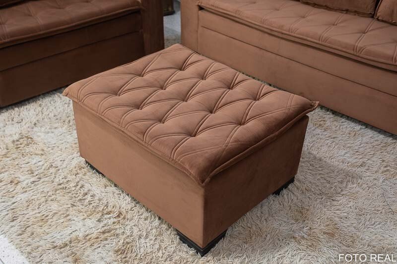 Sofá 3 e 2 lugares França com Puff Veludo Cobre Larg. 1.86m - Imagem 5