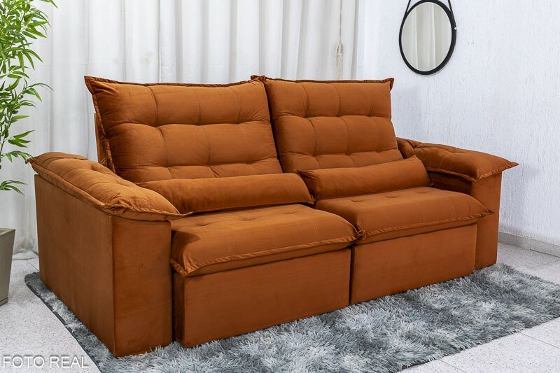 Sofá Retrátil Reclinável Emanuelly 2.30m Veludo Terracota 24 - D28 Soft - Imagem 3