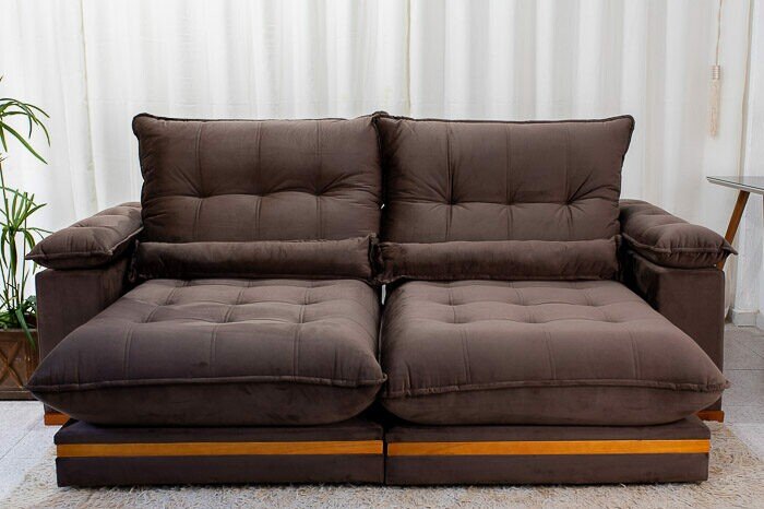 Sofá Retrátil Reclinável Ibis 2.50m Veludo Marrom 815 - D33 e Molas Ensacadas - Imagem 5