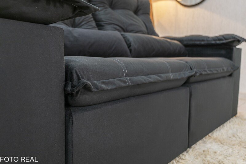 Sofá Retrátil Reclinável Grécia 2.00m Veludo Preto - Sem caixa - Imagem 7