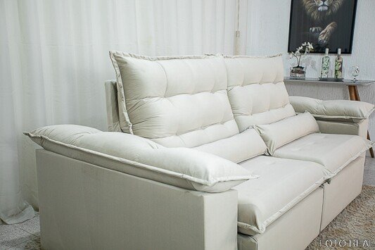 Sofá Retrátil Reclinável Emanuelly 2.30m Veludo Bege 01 - D28 Soft - Imagem 6