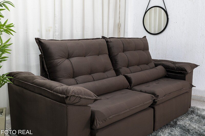 Sofá Retrátil Reclinável Emanuelly 2.30m Veludo Marrom - D28 Soft - Imagem 6