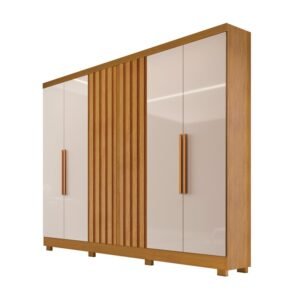 Roupeiro Cabo Frio 6 Portas e Detalhe Ripado 100% MDF Nature/Off Larg. 1.80m - Bianchi