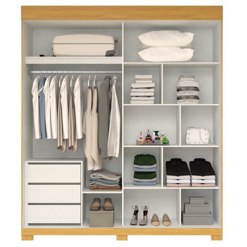 Roupeiro Heloisa Nature/Off 2 Portas C/ 1 Espelho e Pés 100% MDF Larg. 1.80m - ACP - Imagem 2