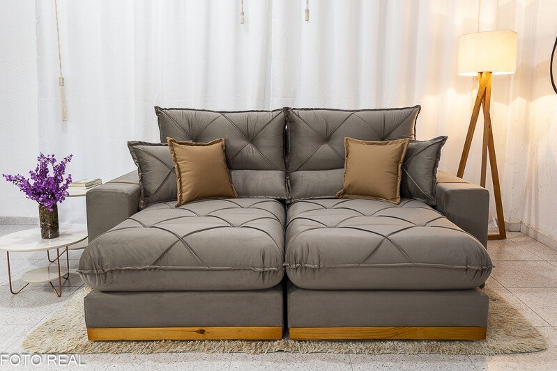 Sofá Retrátil Reclinável Gran Bello 2.30m Veludo Capuccino - Molas Ensacadas - Imagem 4