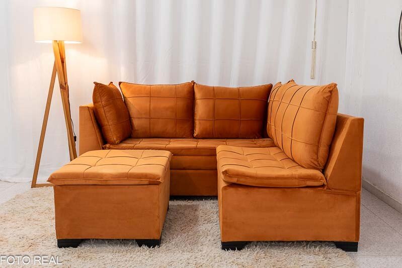 Sofá Canto 5 lugares com Puff Viena Veludo Terracota A62 - Imagem 7