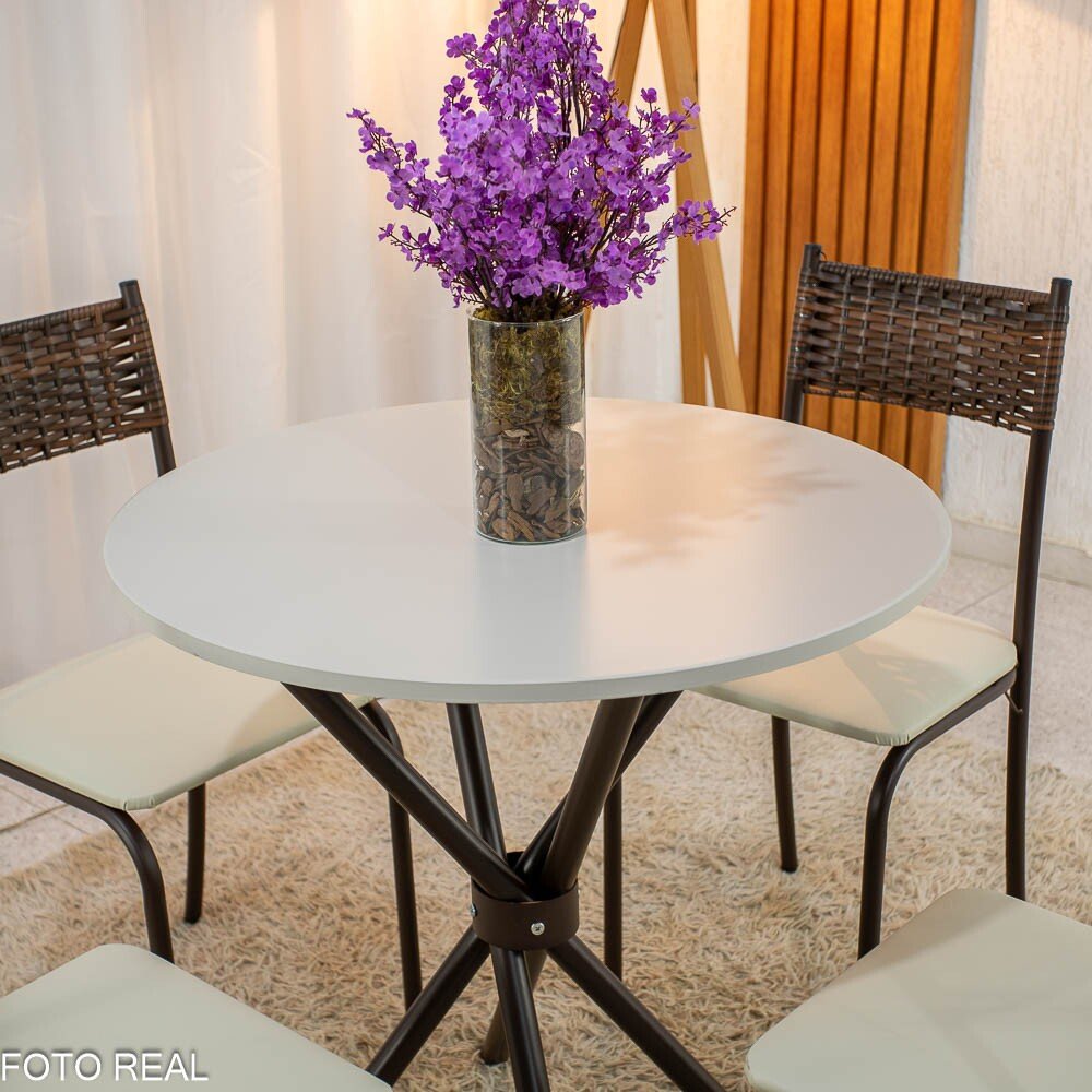 Mesa Atlanta Base Ipanema Marrom Tampo Redondo Pedra Off 75x75 4 Cadeiras Assento Creme - Teixeira - Imagem 3