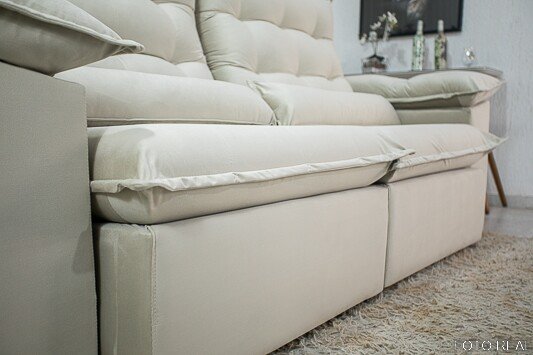 Sofá Retrátil Reclinável Emanuelly 2.30m Veludo Bege 01 - D28 Soft - Imagem 7