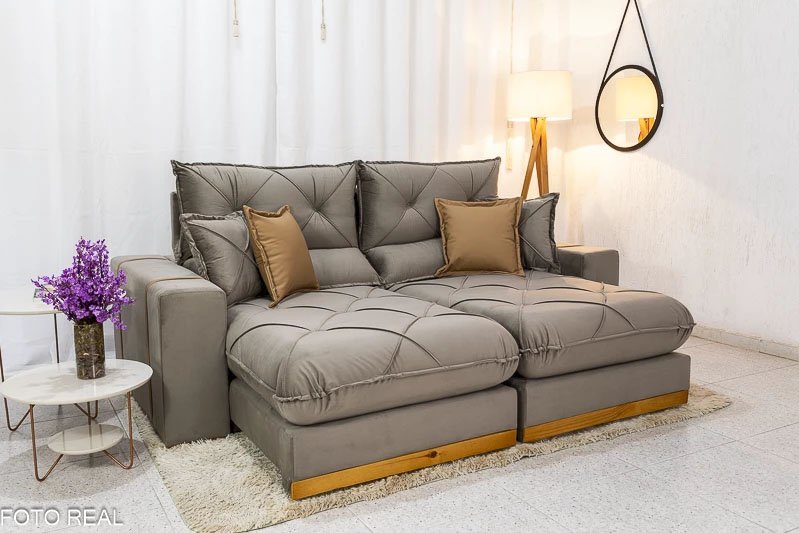 Sofá Retrátil Reclinável Gran Bello 2.00m Veludo Capuccino - Molas Ensacadas - Imagem 5