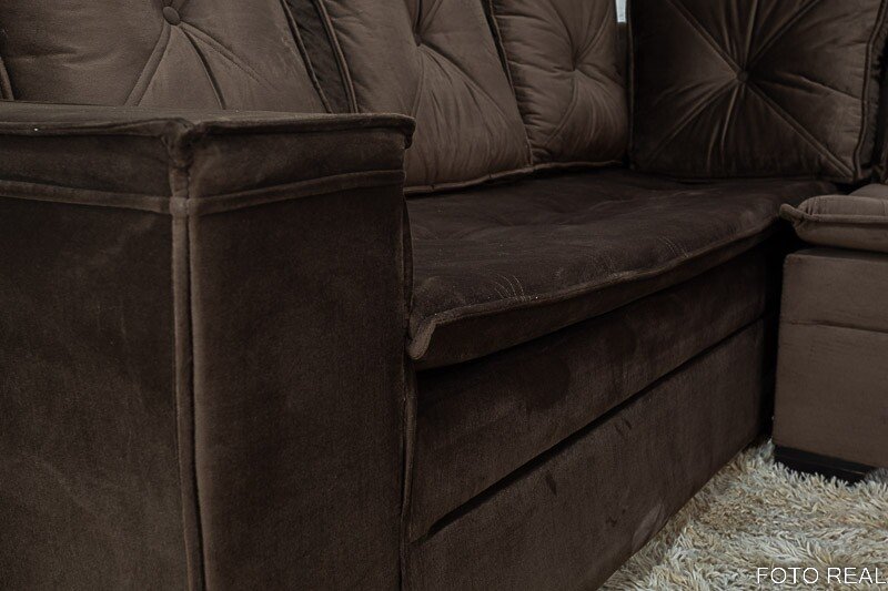 Sofá Canto 5 lugares com Puff Alemanha Veludo Marrom A17 - Imagem 8