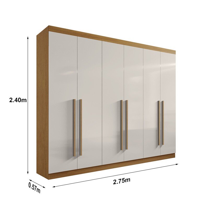 Roupeiro Casal Da Vinci Plus Cinamomo/Off 6 Portas 6 Gavetas 100% MDF Larg. 2.75m - D Doro - Imagem 3