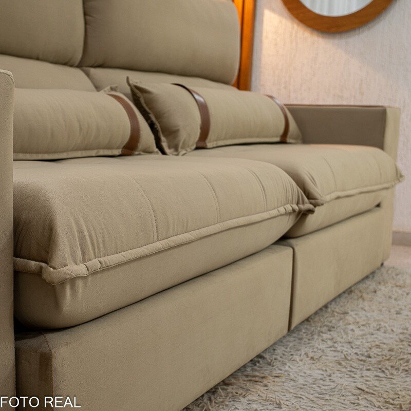 Sofá Retrátil Reclinável Ravello 2.50m Veludo Bege 3040/04 - Espuma D33 - Imagem 10