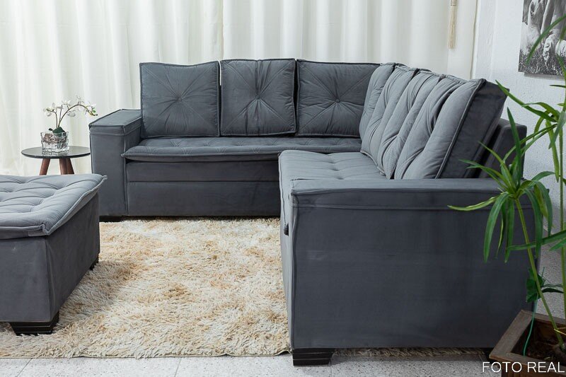 Sofá Canto 5 lugares com Puff Alemanha Veludo Grafite A15 - Imagem 3