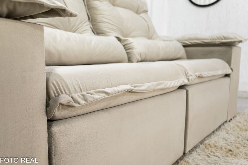 Sofá Retrátil Reclinável Grécia 2.00m Veludo Bege - Sem caixa - Imagem 7