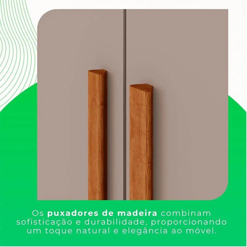 Roupeiro Solteiro Recife Cinamomo/Off 4 Portas 2 Gavetas C/Pés Larg. 1.21m - Sallêto - Imagem 8