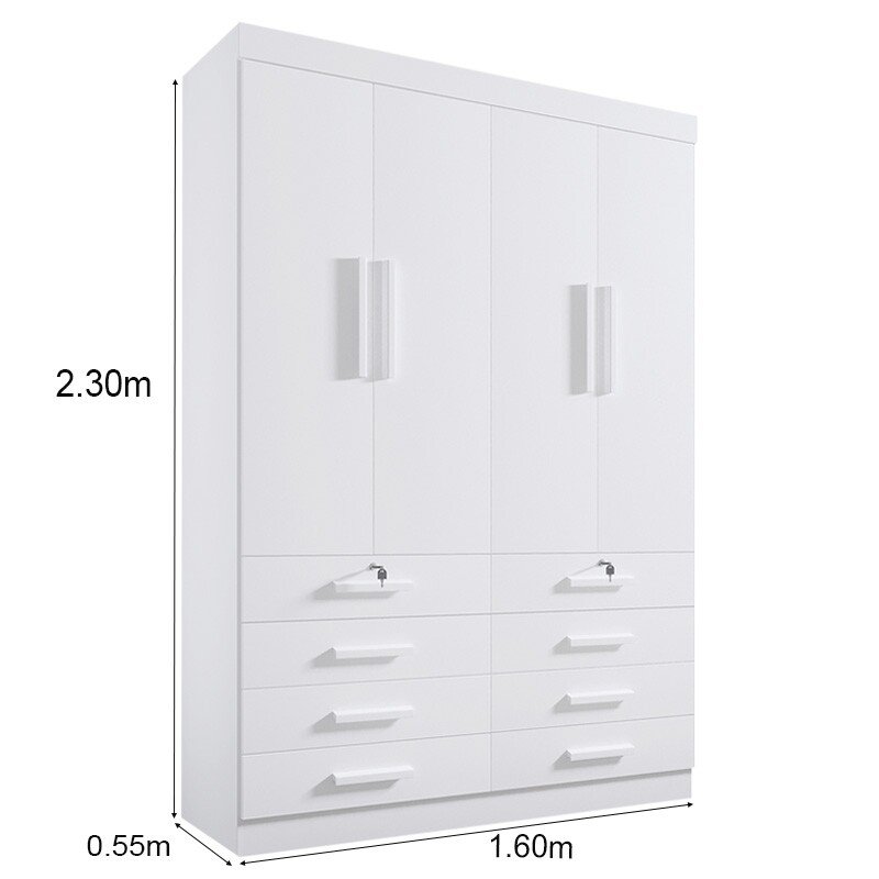 Roupeiro Solteiro Mônaco Branco 4 Portas 8 Gavetas Larg. 1.60m - D Doro - Imagem 6