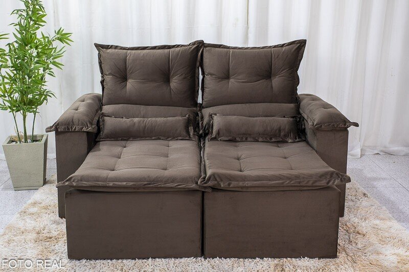 Sofá Retrátil Reclinável Nicole 1.80m Veludo Marrom A17 - Imagem 4