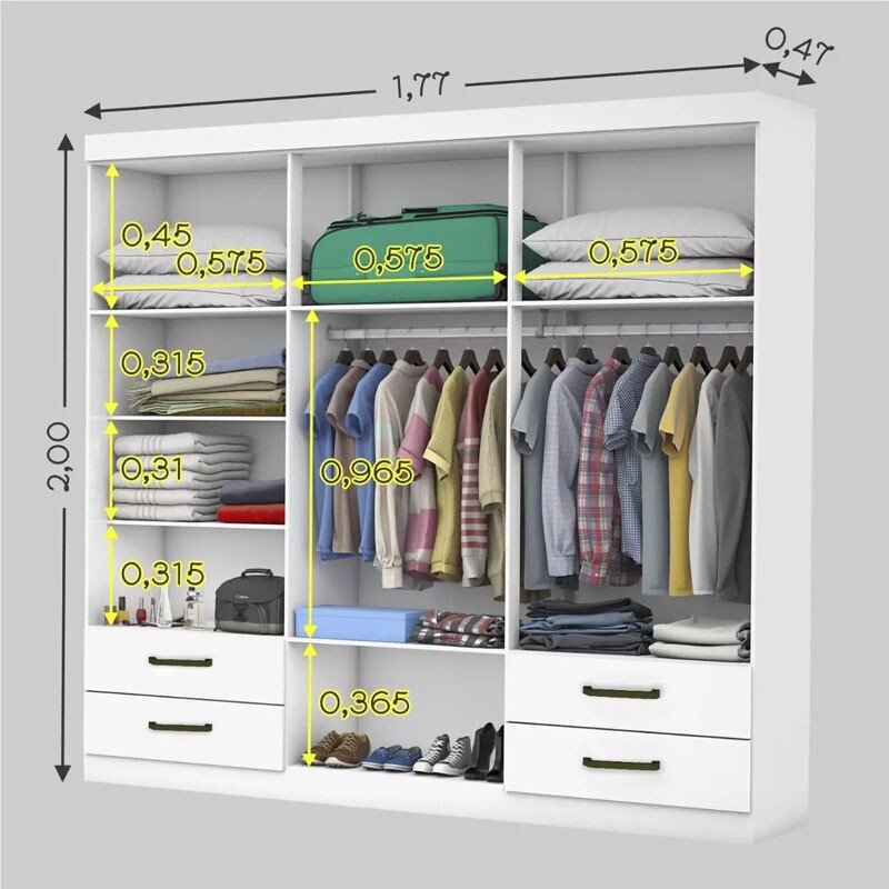 Roupeiro Hercules Branco 6 Portas 4 Gavetas C/ Espelho e Pés Larg. 1.77m - Carioca - Imagem 2