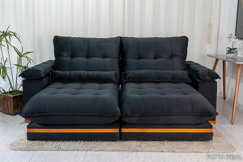 Sofá Retrátil Reclinável Ibis 2.30m Veludo Preto 820 - D33 e Molas Ensacadas - Imagem 4