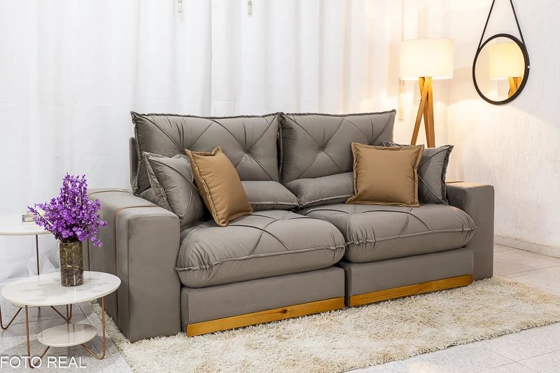 Sofá Retrátil Reclinável Gran Bello 2.00m Veludo Capuccino - Molas Ensacadas - Imagem 3