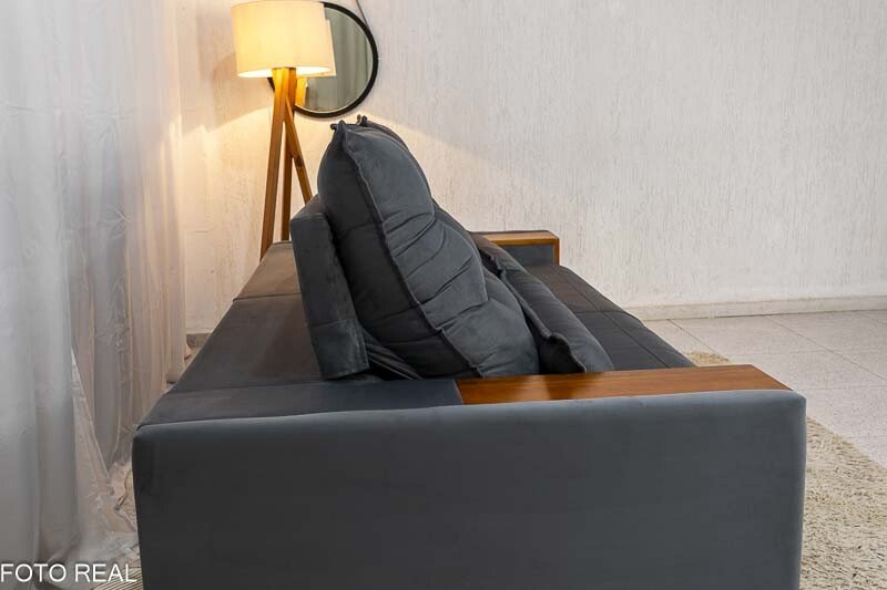 Sofá Retrátil Reclinável Gênova 2.50m Veludo Cinza 814 - Molas Ensacadas - Imagem 8