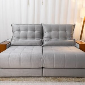 Sofá Retrátil Reclinável Gênova 2.30m Veludo Prata 823 - Molas Ensacadas