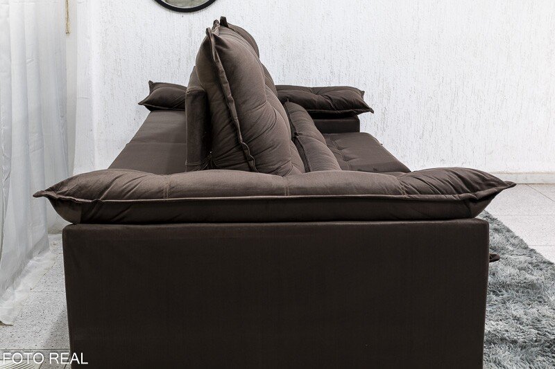 Sofá Retrátil Reclinável Emanuelly 2.30m Veludo Marrom - D28 Soft - Imagem 8