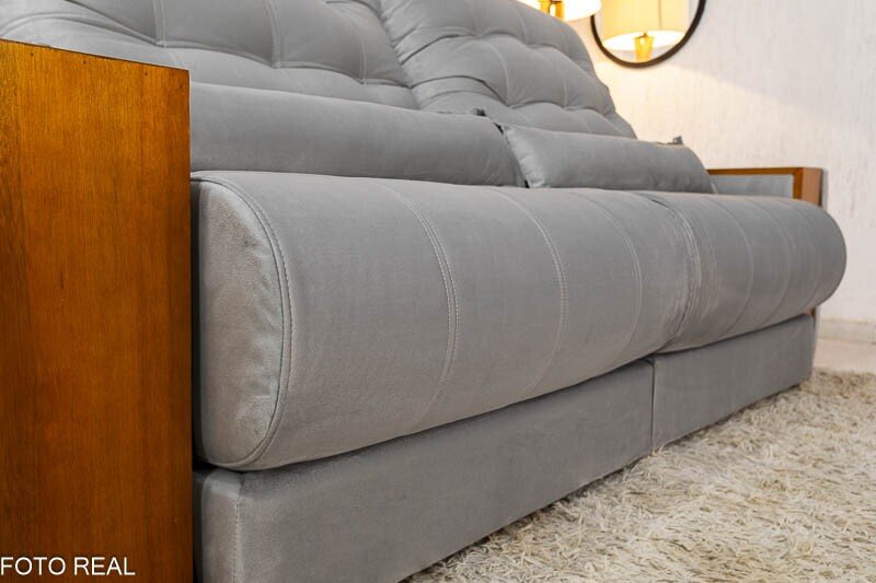 Sofá Retrátil Reclinável Gênova 2.50m Veludo Prata 823 - Molas Ensacadas - Imagem 7