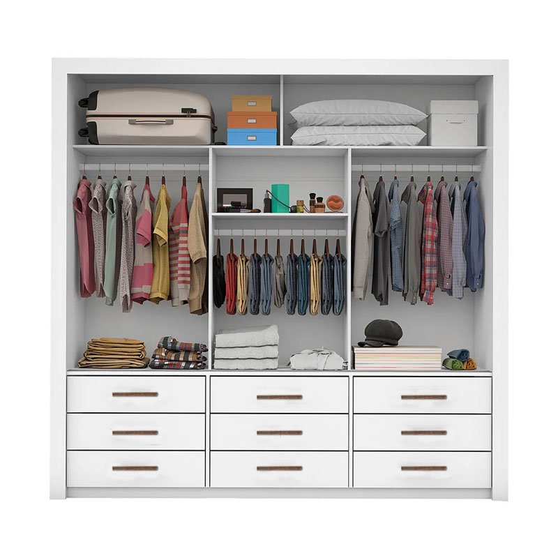 Roupeiro Anjos Branco 3 Portas 9 Gavetas C/ 1 Espelho Larg. 1.91m - Carioca Móveis - Imagem 2