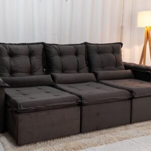 Sofá Retrátil Reclinável Grécia 2.70m Veludo Marrom - Sem Caixa