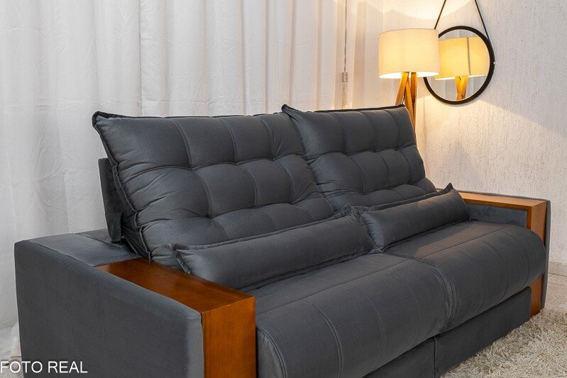 Sofá Retrátil Reclinável Gênova 2.50m Veludo Cinza 814 - Molas Ensacadas - Imagem 6