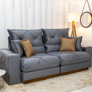 Sofá Retrátil Reclinável Gran Bello 2.00m Veludo Cinza - Molas Ensacadas