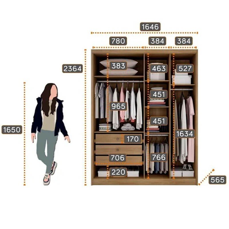 Roupeiro Moderni Plus Cumaru/Fendi Fosco 4 Portas 100% MDF Larg. 1.64m - Novo Horizonte - Imagem 3