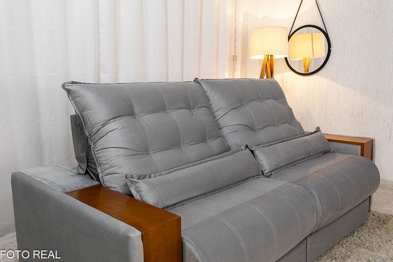 Sofá Retrátil Reclinável Gênova 2.50m Veludo Prata 823 - Molas Ensacadas - Imagem 6